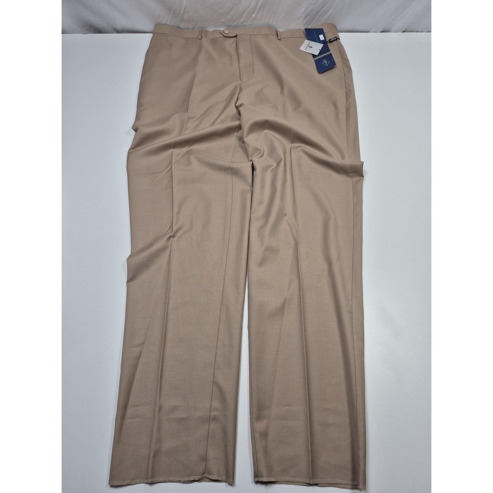 Leonardo Valenti Dress Pants Mens 46x36 Beige Wool Flat Front Unhemmed NWT